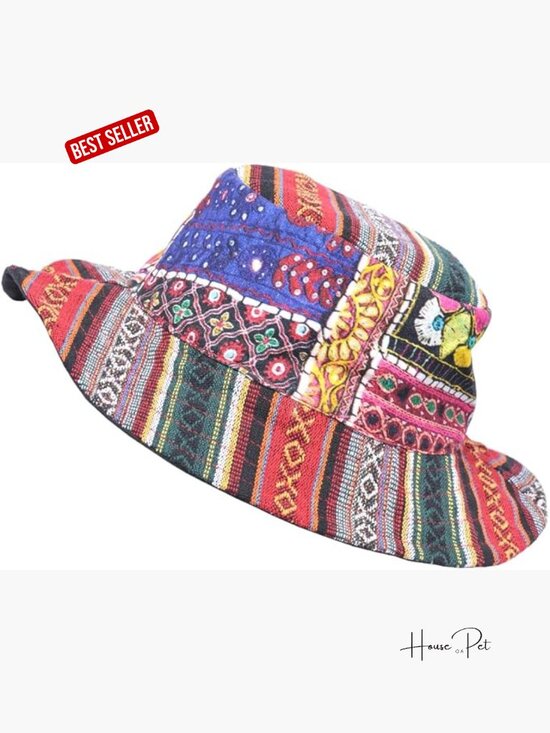 Cotton Bucket Hat with Patch Designs for Festival Rave Boho